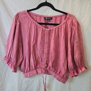 Flower Brand Crop Top Ruffle Sleeve Front Tie Pink Blouse Boho Peasant Fairy‎